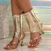 Women's High Heel Sandals Gold Open Toe Summer Shoes With Chunky Heel Comfortable Round Toe Light Luxury Style Flip Flops_vogvips.com