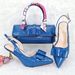 Women's pointed toe shoe and bag set, ribbon decoration, metal heels, shallow sexy high heels, simple handbag_vogvips.com