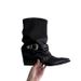 Punk Boots For Women - Chunky Heel Pointed Toe Studded Combat Boots With Buckle Details, Mid-Calf Height, All-Season Wear_vogvips.com