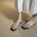 French Style Elegant Rhinestone One-Strap Summer Outdoor Low Heel Soft Sole Wedge Slippers Square Toe Sandals_vogvips.com