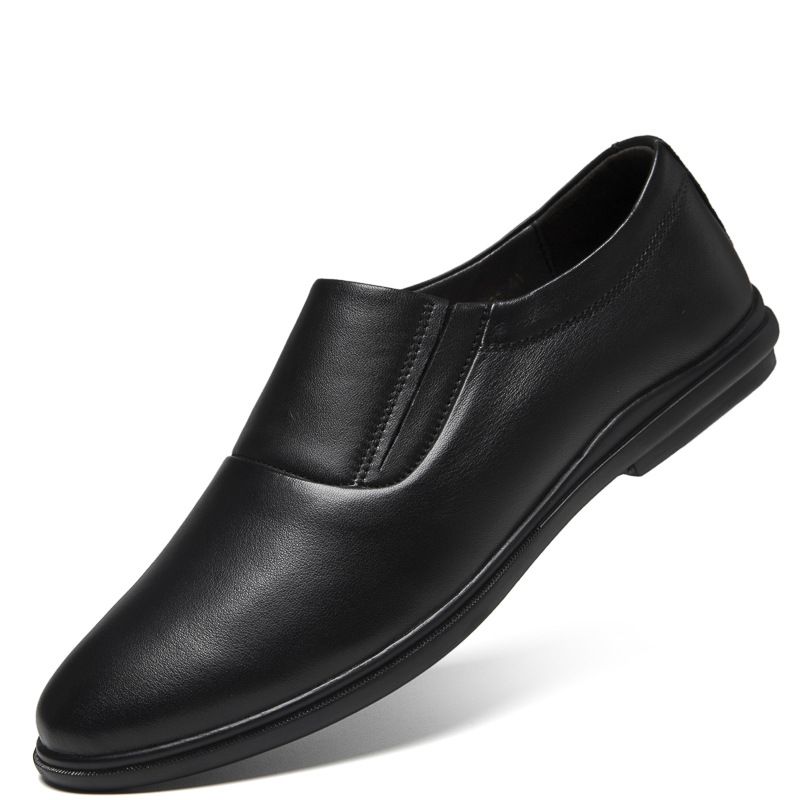 Men's Round Head Shallow Mouth Foot Set Low Heel Single Shoes Men's Casual Work Leather Shoes_vogvips.com
