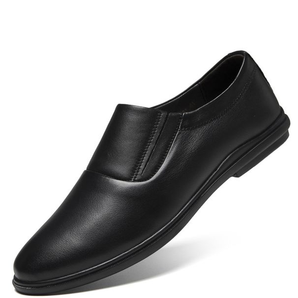 Men's Round Head Shallow Mouth Foot Set Low Heel Single Shoes Men's Casual Work Leather Shoes_vogvips.com