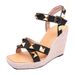 Women's Square Toe Platform Sandals With Studded Strap And Wedge Heel - Breathable Synthetic Leather Summer Shoes For Casual And Party Wear_vogvips.com
