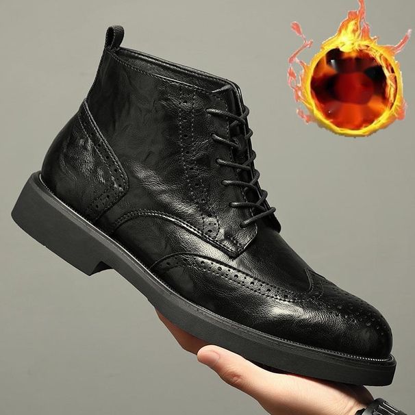 26ss Martin Men's High Top Brogue British Work Cowhide Handmade Casual Thick Sole Leather Boots With Fleece Lining_vogvips.com