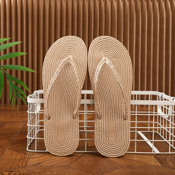 Men's Fashionable Trendy Simple Flip Flops Summer Style Faux Straw Woven Beach Casual Slippers_vogvips.com