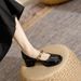 Vintage Mary Jane Chunky Heel Shoes With Shell Buckle - Square Toe Platform Sandals For Women (Silver/Black)_vogvips.com