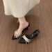 Rhinestone Pointed Toe Wedge Heel Slide Sandals - New Women's Thin Strap Elegant Fashionable Sandals - Versatile Dress Sandals_vogvips.com