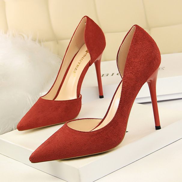 8918-2 European And American Style Simple Thin Ultra High Heel Suede Shallow Mouth Pointed Toe Sexy Nightclub Slimming_vogvips.com