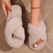 Cross Spring And Autumn Home Non-Slip Flat Couple Style Fashion Simple Open Toe Furry Slippers_vogvips.com
