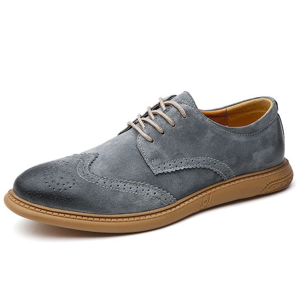 Euro Step Business Formal Genuine Men's Large Size Breathable Casual Brogue Leather Shoes_vogvips.com