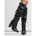 Women's Light Luxury Pointed Toe Slip-On Boots - Chunky Heel Mid-Calf Streetwear Ankle Boots For Casual & Outdoor And Versatile For Outdoor Use_vogvips.com
