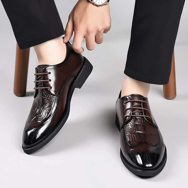 Euro Step 2025 New Height-Increasing Business Leather For Men Breathable British Style Brogue Commuter Formal Men's Shoes_vogvips.com