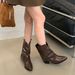Chunky Heel Pointed Toe Booties Street Style Short Women's Shoes Spring Autumn 2024 Summer Brown Western Cowboy Boots_vogvips.com