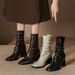 H9537-3 High Heel Ankle For Women, Fleece Lined, French Style, Mid-Calf Slimming Fashion Boots, Back Zipper, Square Toe_vogvips.com