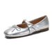 silver Vintage Style French Ballet Shoes With Bowknot, Square Toe, Shallow Mouth, Soft Mary Jane Flats For Women_vogvips.com