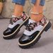 Women's plus Size Low Top Platform Shoes Lace-Up Leather Single Autumn Printed New Style_vogvips.com