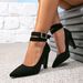 Women's Black High Heels Fashion Lace Up Buckle Shoes High Heels Pointed Toe Special Heel High Heels Women's Shoes Mules_vogvips.com