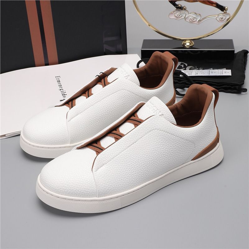 European Collection 2026 New Classic Elastic Band White Leather Slip-On Loafers Flat Men's Sneakers_vogvips.com