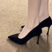 wangjia Wangjia Black Suede High Heels Women Spring And Autumn New Metal Pointed Toe Thin Heel Shallow Mouth_vogvips.com