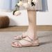 Rhinestone Flat Sandals For Women 2022 Summer Fairy Style One-Strap 42 Large Size Roman Shoes Beach Outdoor Versatile_vogvips.com