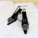 Women's shoes high heels shallow mouth pointe hollowed back trip with rhinestone flower shoes_vogvips.com