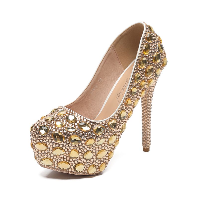 Women's Shoes autumn new 14cm high heel ladies rhinestone banquet wedding shoes_vogvips.com