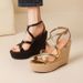 Women's Fashionable Versatile Wedge Sandals Cowhide Thick Soled Waterproof Platform High Heeled Roman Sandals【Pre-sale | Ships In 15 Days】_vogvips.com