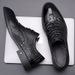 Euro Step First Layer Cowhide British Style Men's Genuine Autumn Pointed Business Formal Alligator Pattern Brown Leather Shoes_vogvips.com