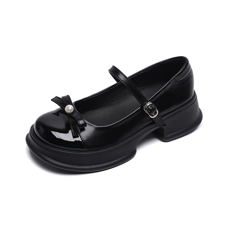 Platform Mary Jane Shoes Women's Word With French Bow Small Leather Shoes Thick Heel Single Shoes Women_vogvips.com