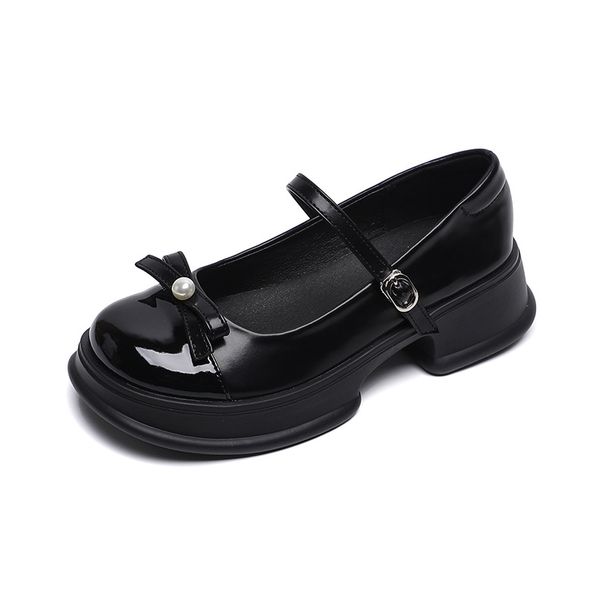 Platform Mary Jane Shoes Women's Word With French Bow Small Leather Shoes Thick Heel Single Shoes Women_vogvips.com