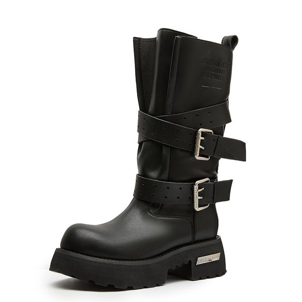2025 New Chunky Martin For Women, Venom Knight Boots, Heel, Thick Sole, Mid-Calf, Hot Girl Motorcycle Boots_vogvips.com