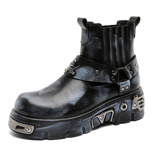 Vintage Martin Boots Gothic Knight Boots Metal Thick-soled Heightening Chelsea Boots Short Boots_vogvips.com
