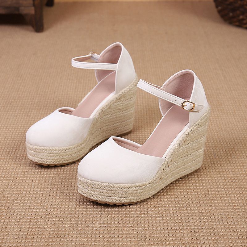 Women S Platform Wedge Sandals With Hollow Design Jute Sole Breathable Casual Slip On Shoes For Spring Autumn_vogvips.com