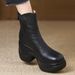 Petite Thick-Soled Wedge Casual Ankle For Women, Ultra High Heel, Round Toe, Back Zipper, Chunky Heel Boots_vogvips.com