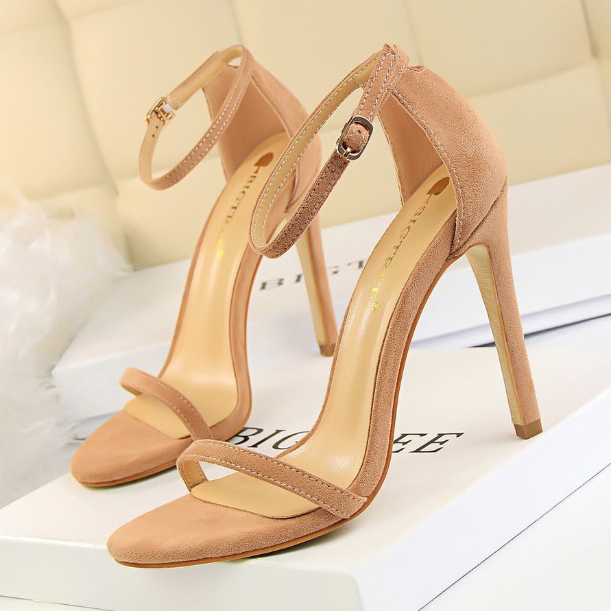 126-9 European And American Style Fashion Sexy Women's Sandals Thin Super Heel Suede Open Toe Strap Summer High Heels_vogvips.com
