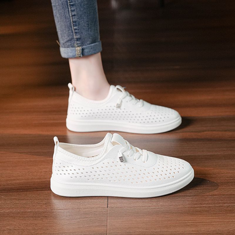 Summer White Sneakers For Women, Flat Breathable Casual Shoes, 2024 New Soft Sole Comfortable Hollow Breathable Women's Shoes Trend_vogvips.com