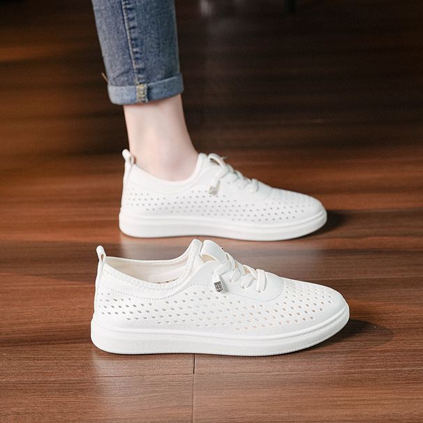 Summer White Sneakers For Women, Flat Breathable Casual Shoes, 2024 New Soft Sole Comfortable Hollow Breathable Women's Shoes Trend_vogvips.com