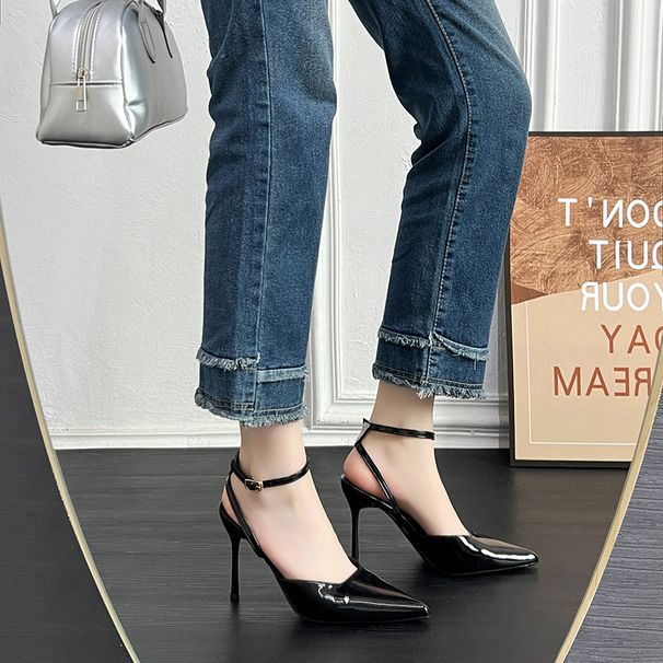 High Heels Women's 2025 New Shallow Mouth Back Empty Baotou Sandals With Hollow Out Line, Sexy And Versatile Pointed_vogvips.com