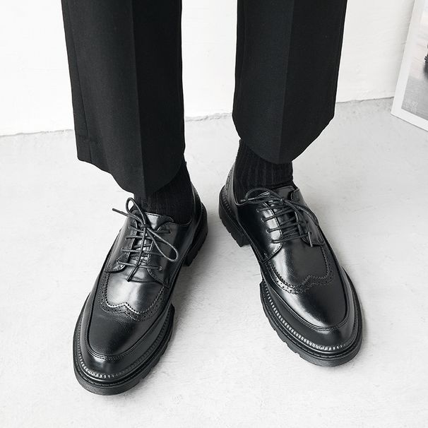 Men's Brogue Leather British Style Thick Sole Height Increasing Breathable Casual Business Formal Wedding Groom Shoes_vogvips.com