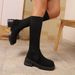 Women's Suede Elastic Sock Boots Breathable Flyknit Slimming High Boots plus Size Thick Sole Autumn New Style_vogvips.com
