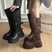 Women's Retro Oversized Thick Soled Buckle Leather Fashion Boots Autumn Winter Versatile Riding Knee High Boots_vogvips.com