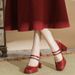 French-style Burgundy Mary Jane For Women, 2026 New Model Red High-heeled With Waterproof Platform, Comfortable And_vogvips.com