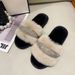 Women’s Shoes Fur Crystal Flat Slippers With Diamonds Fashion High And Low Wool, Cotton Slippers_vogvips.com