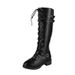In Stock Round Toe Rivet Belt Buckle Square Heel PU Women's High-tube Autumn And_vogvips.com