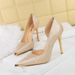 Women's Shoes High Heels Thin Heel Shallow Mouth Side Hollow Satin Metal Pointed Single Shoes_vogvips.com