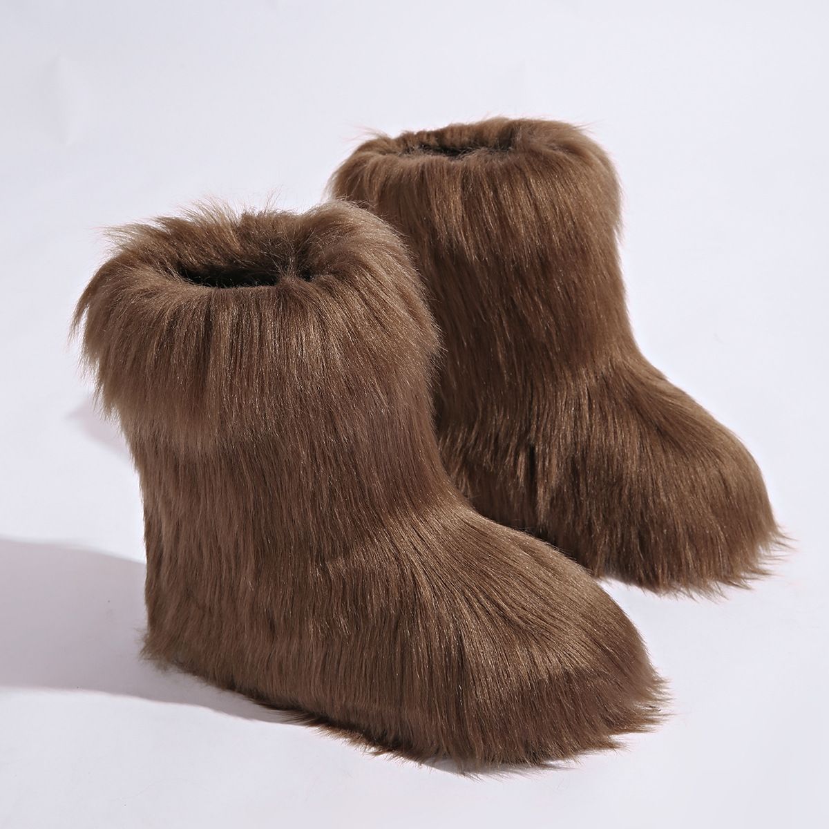Faux Fox Fur Snow Boots For Women - Fluffy Winter Booties With Rubber Sole, Low-Cut Round Toe Slip-On, Y2K Fashion Soft Faux Fur Lined Shoes_vogvips.com