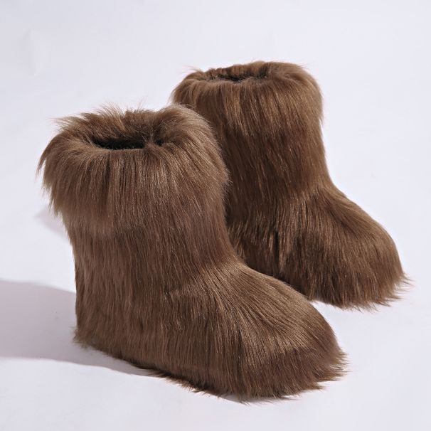 Faux Fox Fur Snow Boots For Women - Fluffy Winter Booties With Rubber Sole, Low-Cut Round Toe Slip-On, Y2K Fashion Soft Faux Fur Lined Shoes_vogvips.com