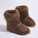 Faux Fox Fur Snow Boots For Women - Fluffy Winter Booties With Rubber Sole, Low-Cut Round Toe Slip-On, Y2K Fashion Soft Faux Fur Lined Shoes_vogvips.com