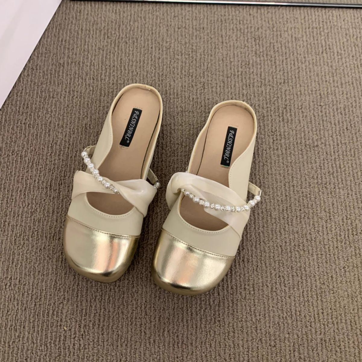 French Flat-bottomed Small Fragrant Bag Head Half Slippers Women's Shoes Wear Evening Wind Mary Jane Single Shoes_vogvips.com