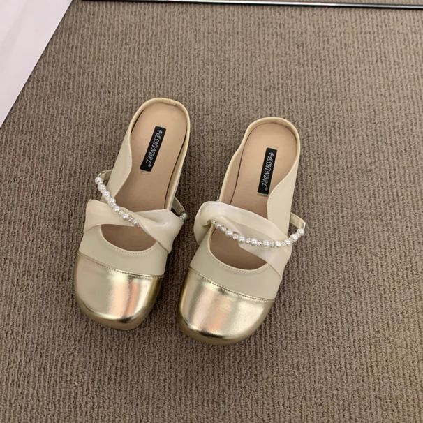 French Flat-bottomed Small Fragrant Bag Head Half Slippers Women's Shoes Wear Evening Wind Mary Jane Single Shoes_vogvips.com